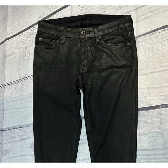 7 For All Mankind Wax Coated Skinny Jeans Size 27 Black - Picture 3 of 9